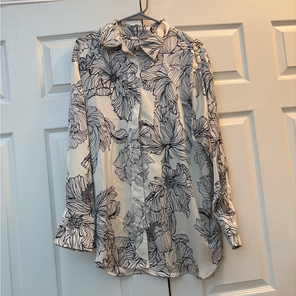 Floral Black and White Blouse
